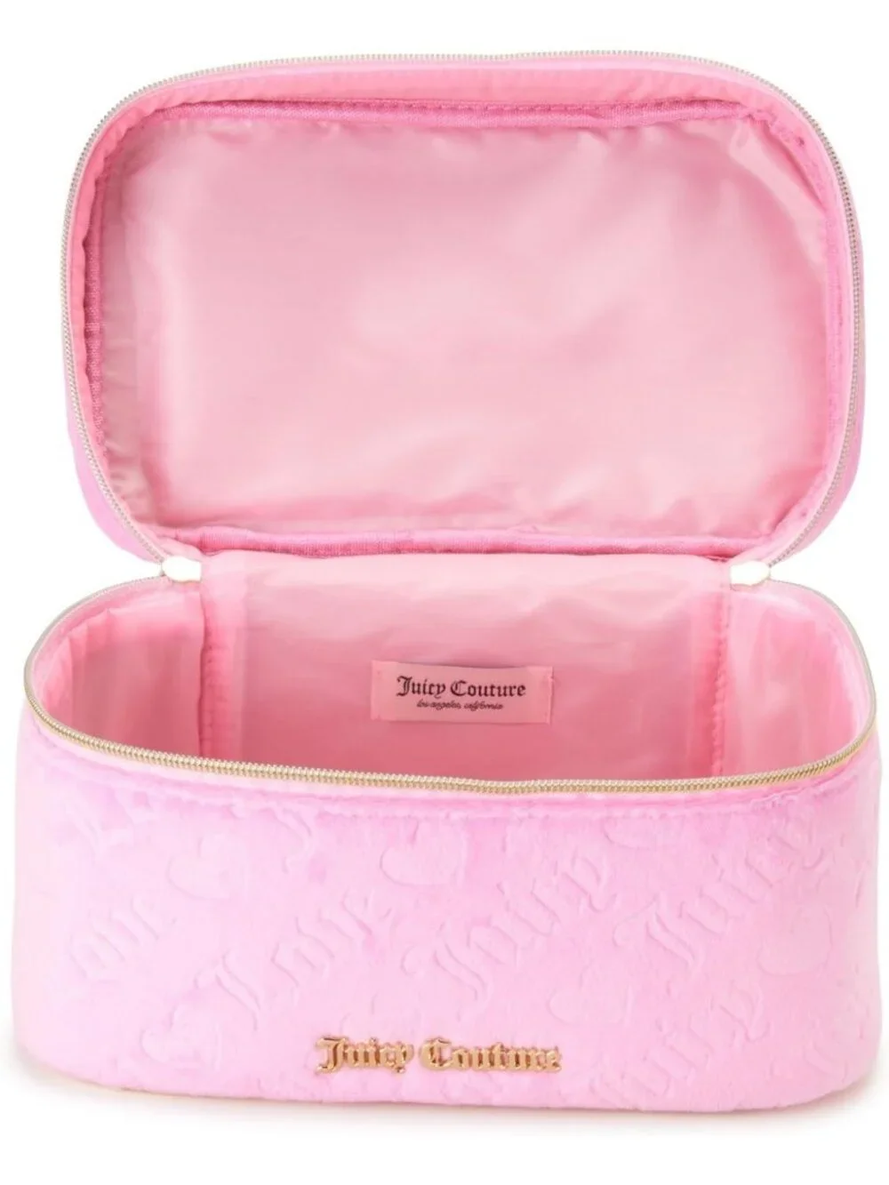 Pink Velour Makeup Bag | Travel Cosmetics Organizer | Heart Logo Train Case